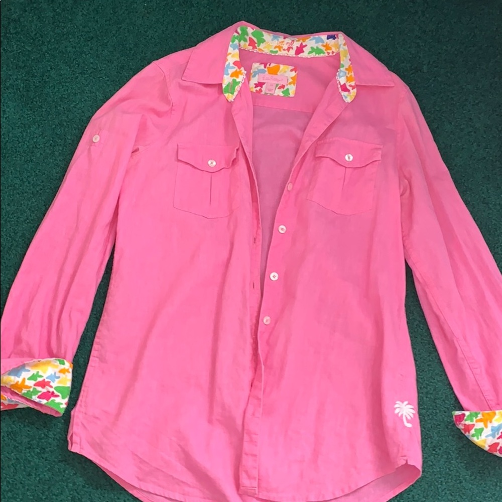 Lilly Pulitzer pink button down resort fit blouse